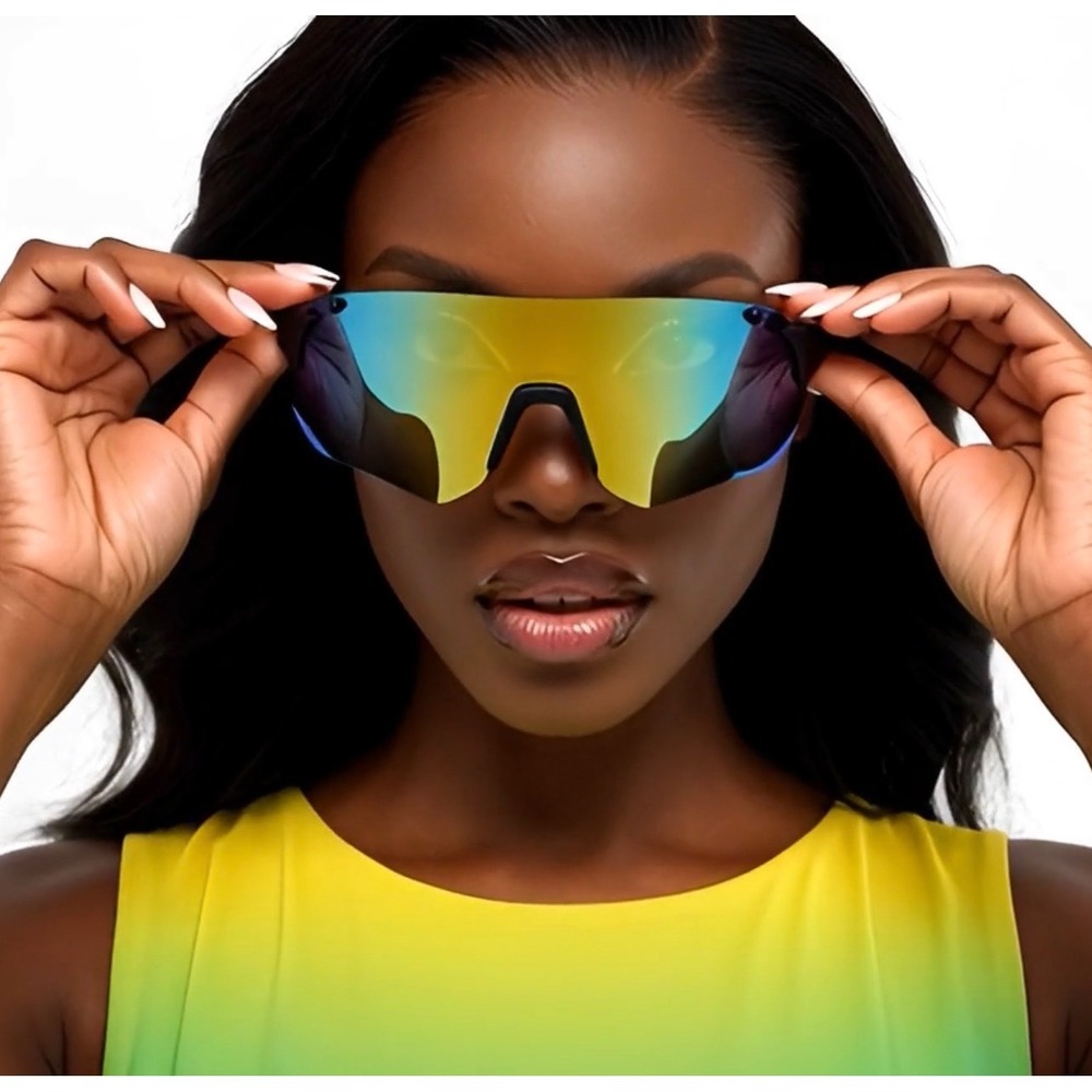 Women Sport Shield Sunglasses Iridescent Mirrored Lens Cycling Running Eyewear